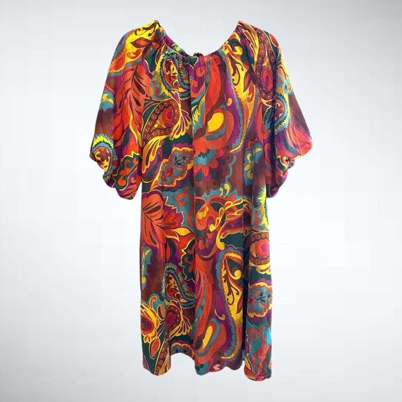 Size 1X Easel Los Angeles Paisley Bubble Sleeve Dress in Multicolor - Picture 4 of 11